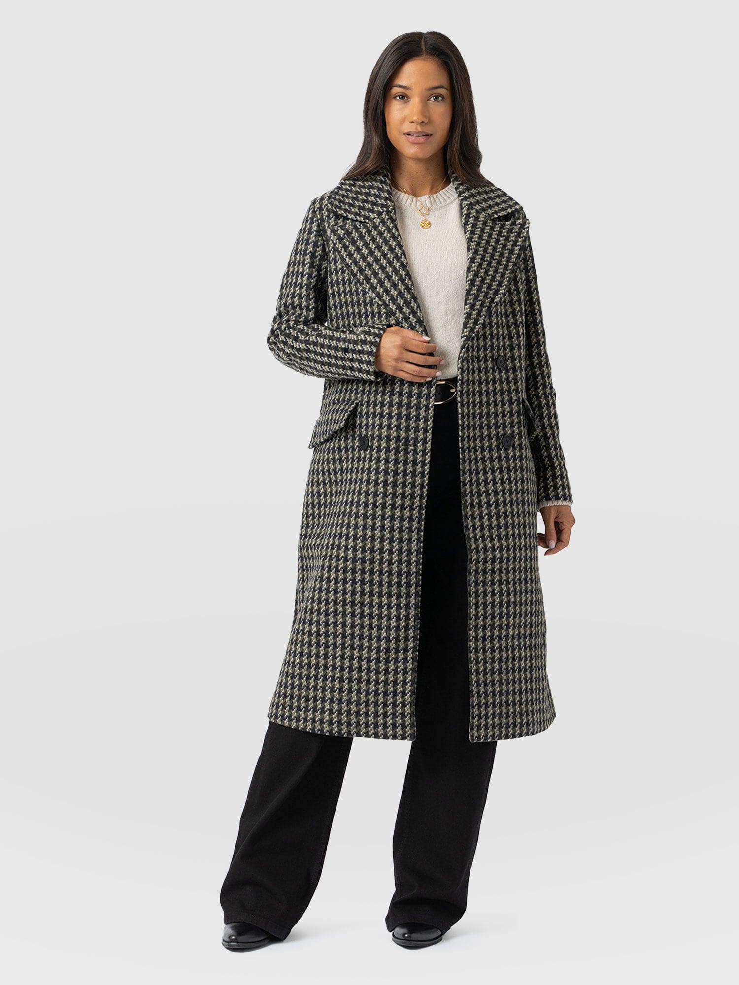Hampton Coat Olive Houndstooth - Women's Coats | Saint + Sofia® USA